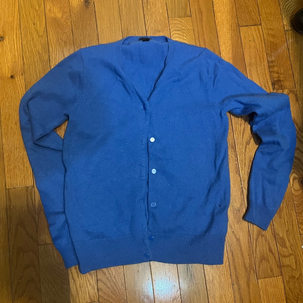 J Crew Crewcut Girls Blue 100% Cashmere Cardigan - Size 16
